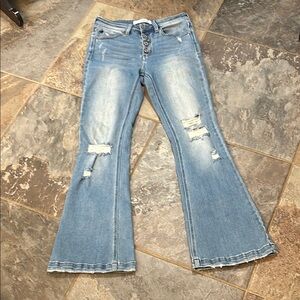 KanCan Blue Flare Wide Leg Jeans Distressed